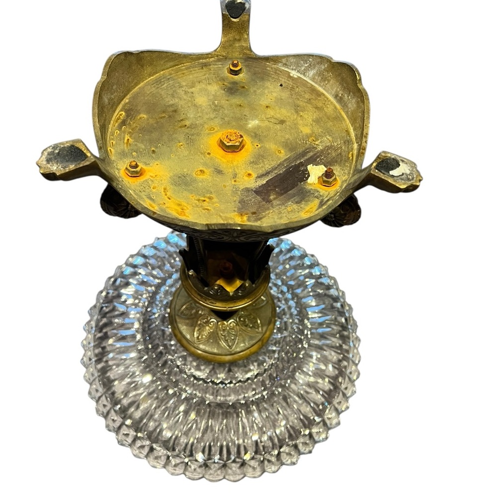 Antique Victorian Gilt Metal Pedestal Compote With Cut Glass Dish c. 1890 - Picture 5 of 6
